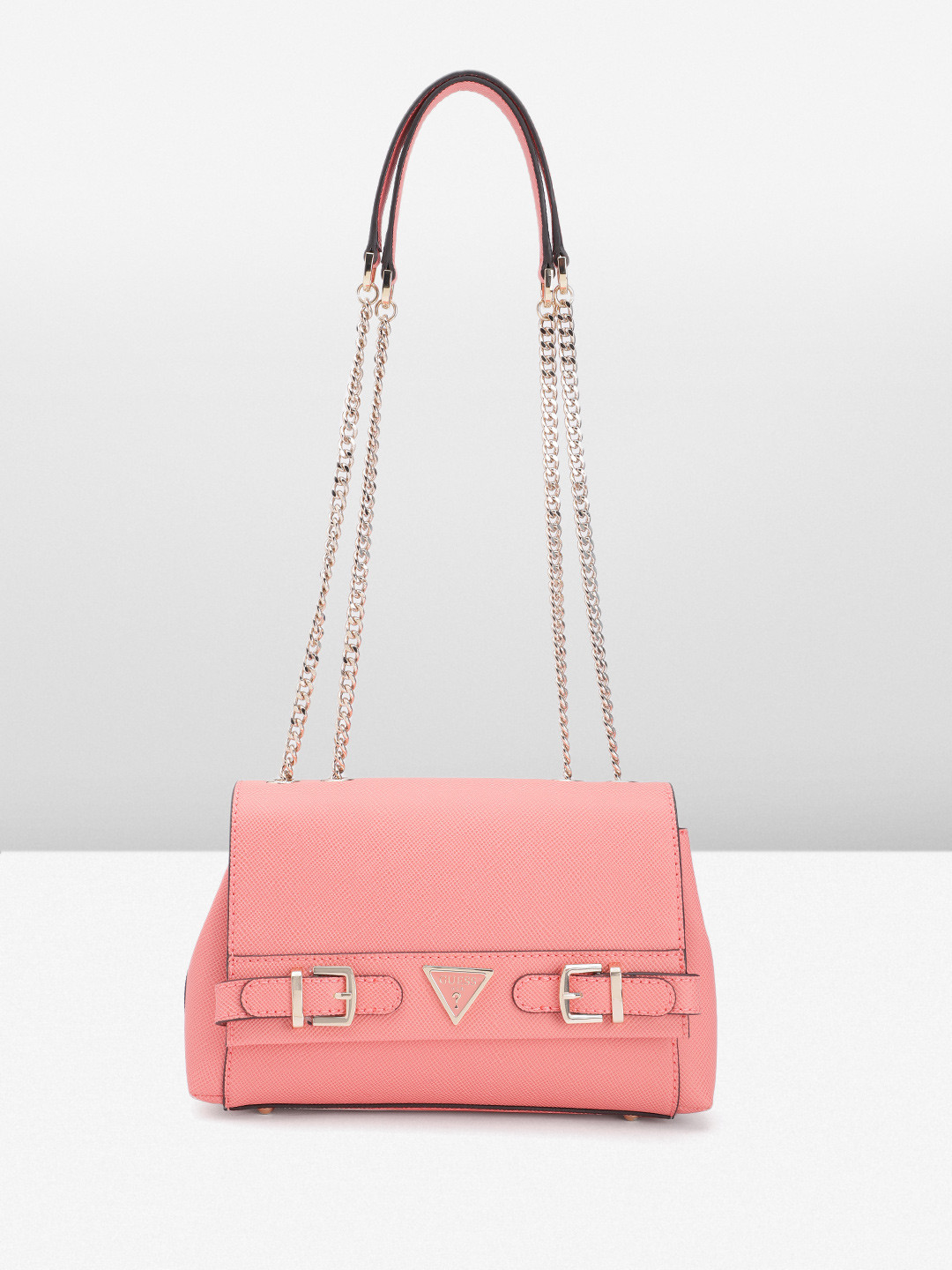 GUESS Solid PU Structured Shoulder Bag with Two Handles
