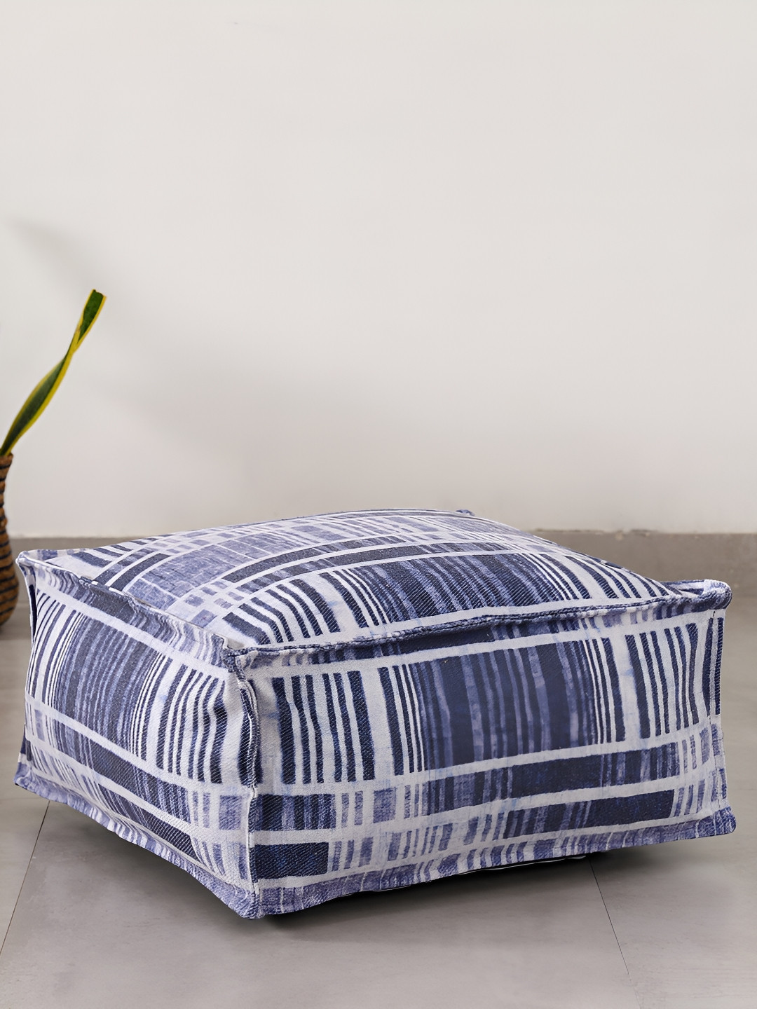 HANDICRAFT PALACE Unisex Blue & White Striped Cotton Floor Ottoman