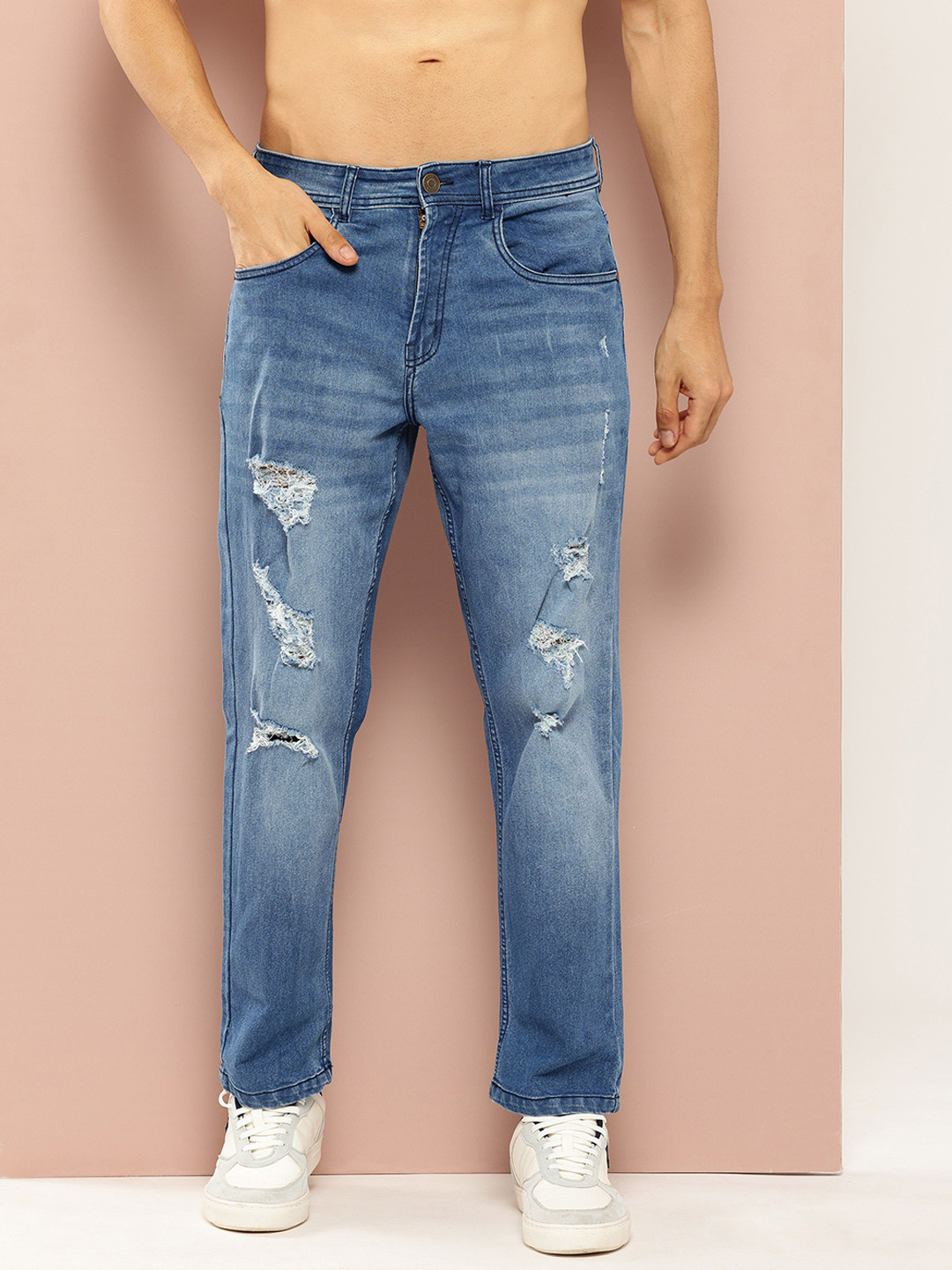 Harvard Men Relaxed Fit Washed Ripped Jeans