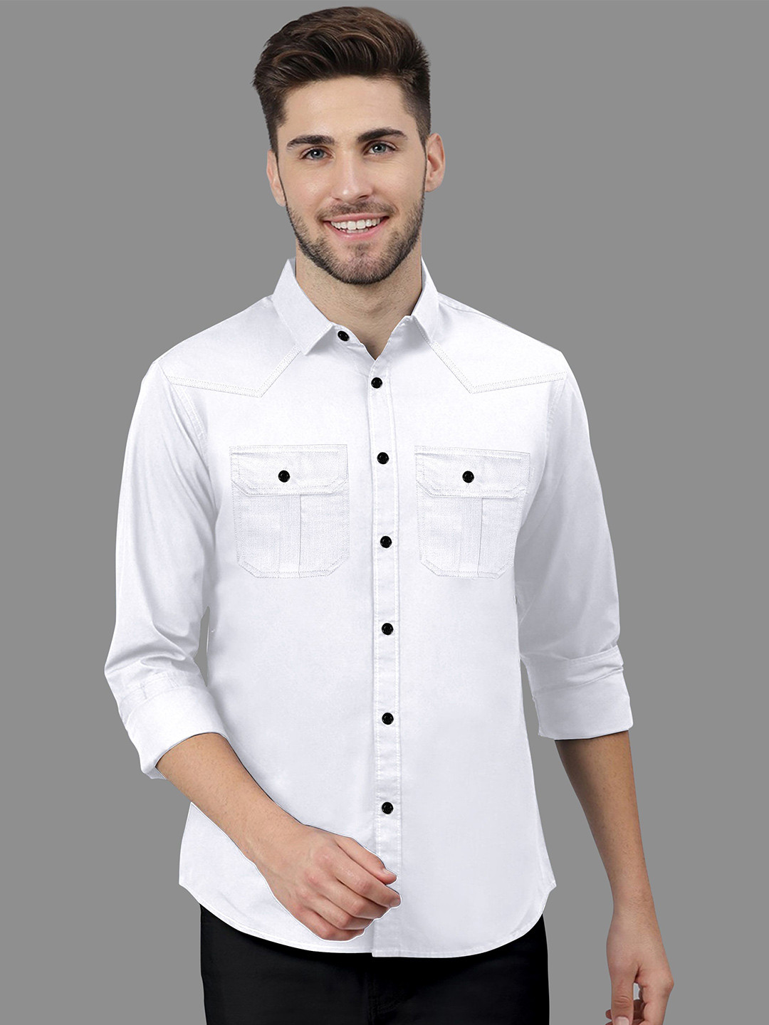 KHUSHI CREATION Classic Cotton Casual Double Pocket Shirt