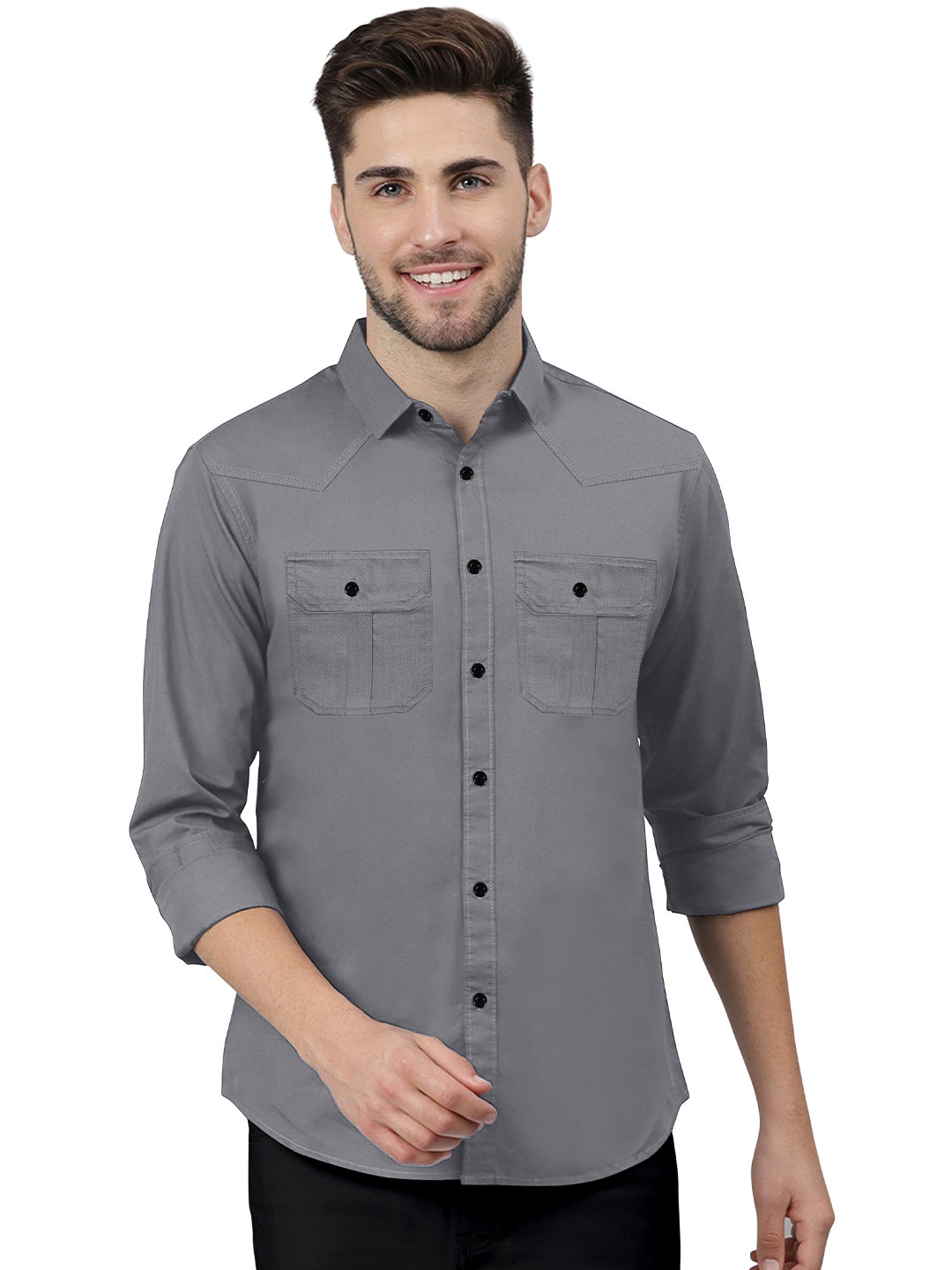 KHUSHI CREATION Classic Cotton Casual Double Pocket Shirt