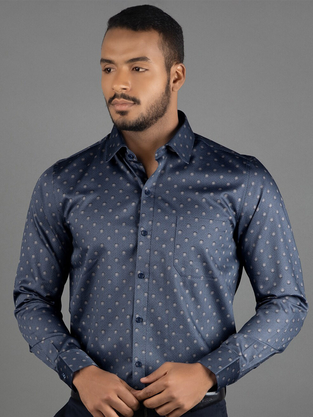 LOUIS STITCH Comfort Micro Ditsy Printed Semi Spread Collar Pure Cotton Formal Shirt