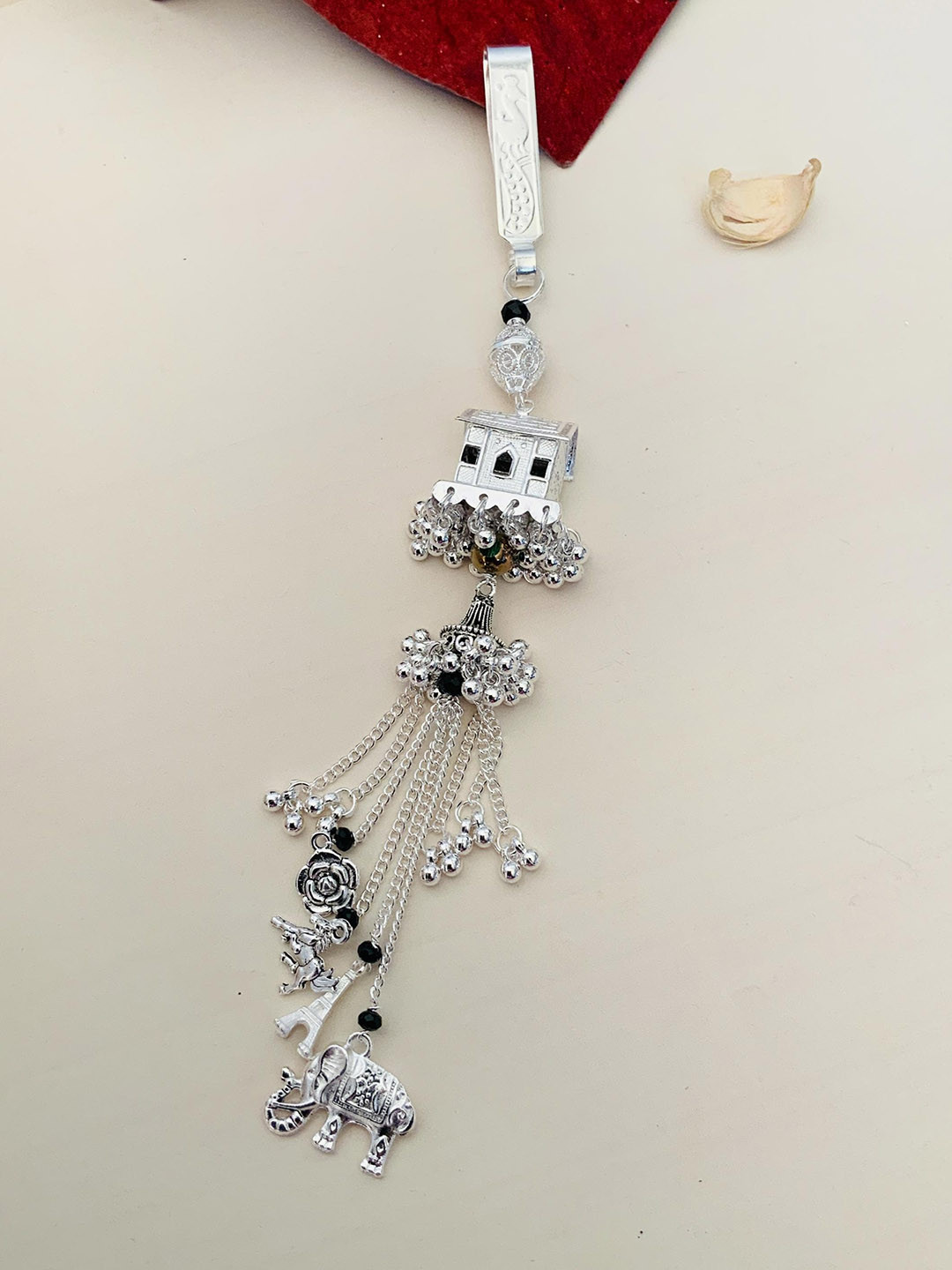 ABDESIGNS Silver-Plated Beaded Brass Saree Clip