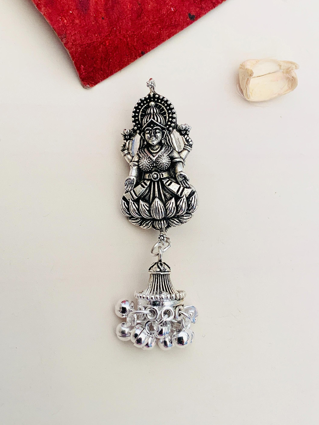 ABDESIGNS Silver-Plated Beaded Brass Saree Clip