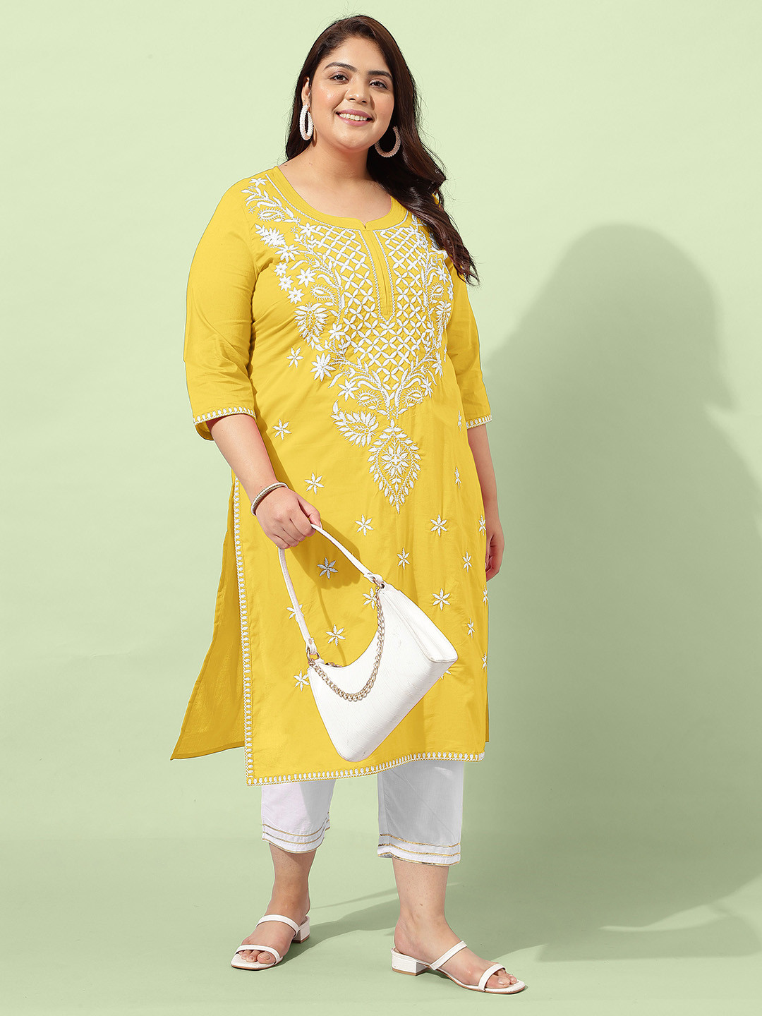 KALINI Women Ethnic Motifs Embroidered Regular Chikankari Pure Cotton Kurta with Trousers