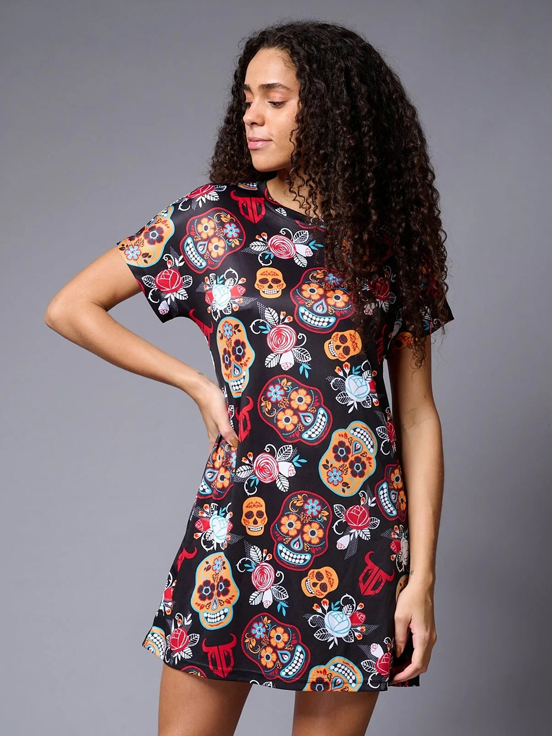 GO DEVIL Conversational Print Cotton A-Line Dress
