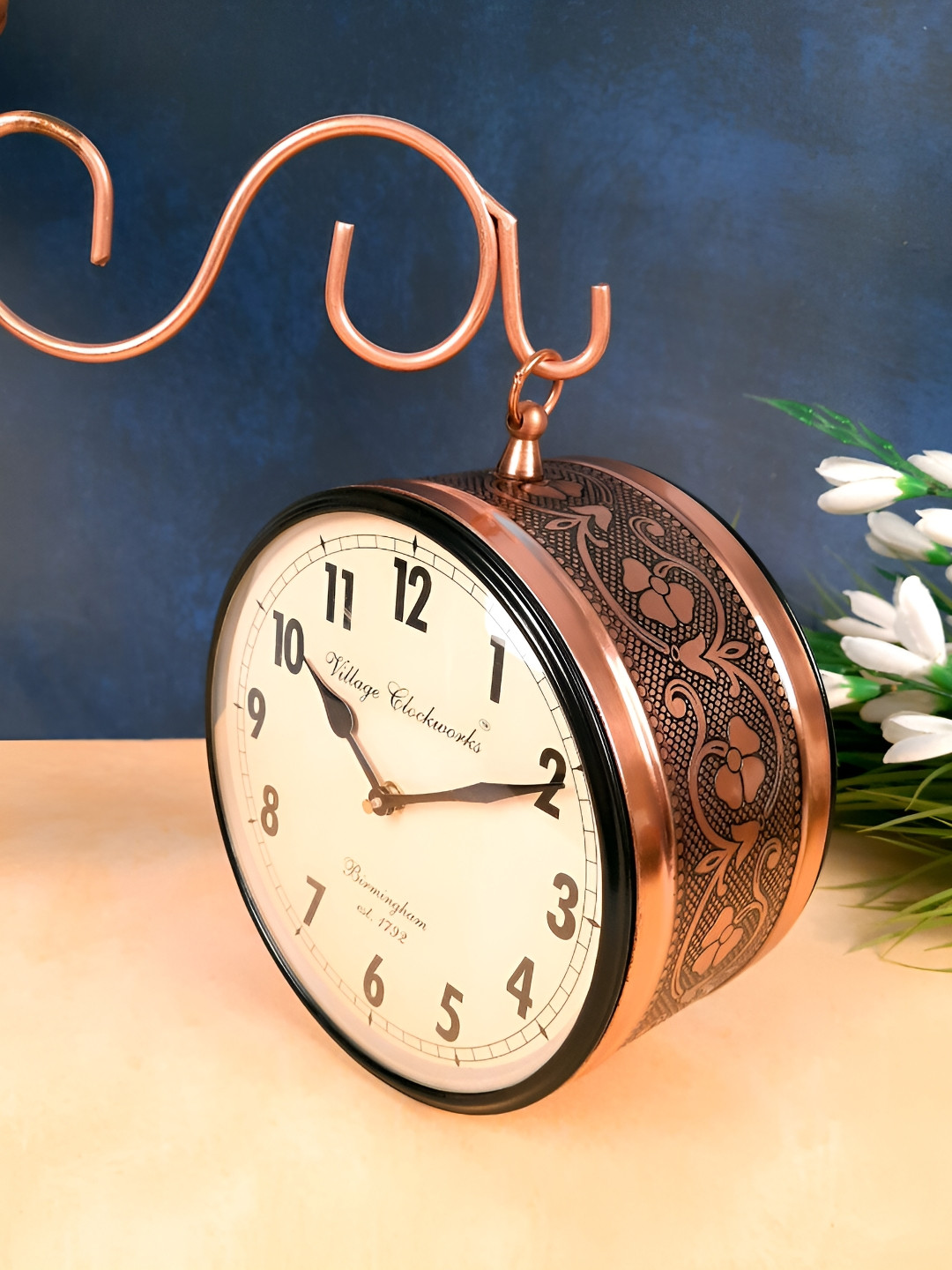 apka mart Vintage Brown Metal Double Sided 2 Pcs Round Battery Analogue Wall Clock-32cm