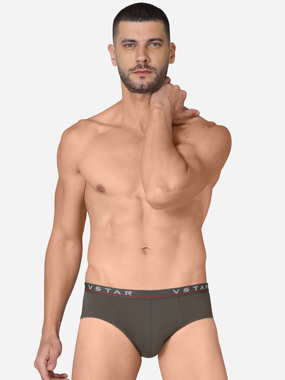 VStar Pack Of 2 Premium Combed Cotton Basic Briefs ADAMS NEO-2PCS-GREY-Grey