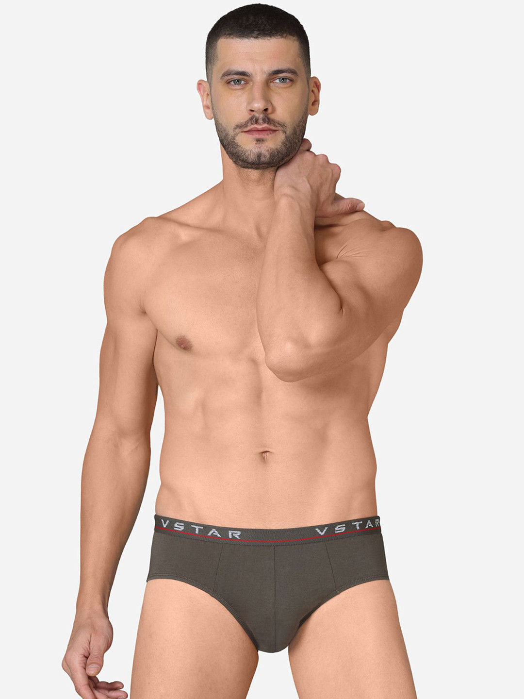 VStar Pack Of 2 Premium Combed Cotton Basic Briefs ADAMS NEO-2PCS-GREY-Grey