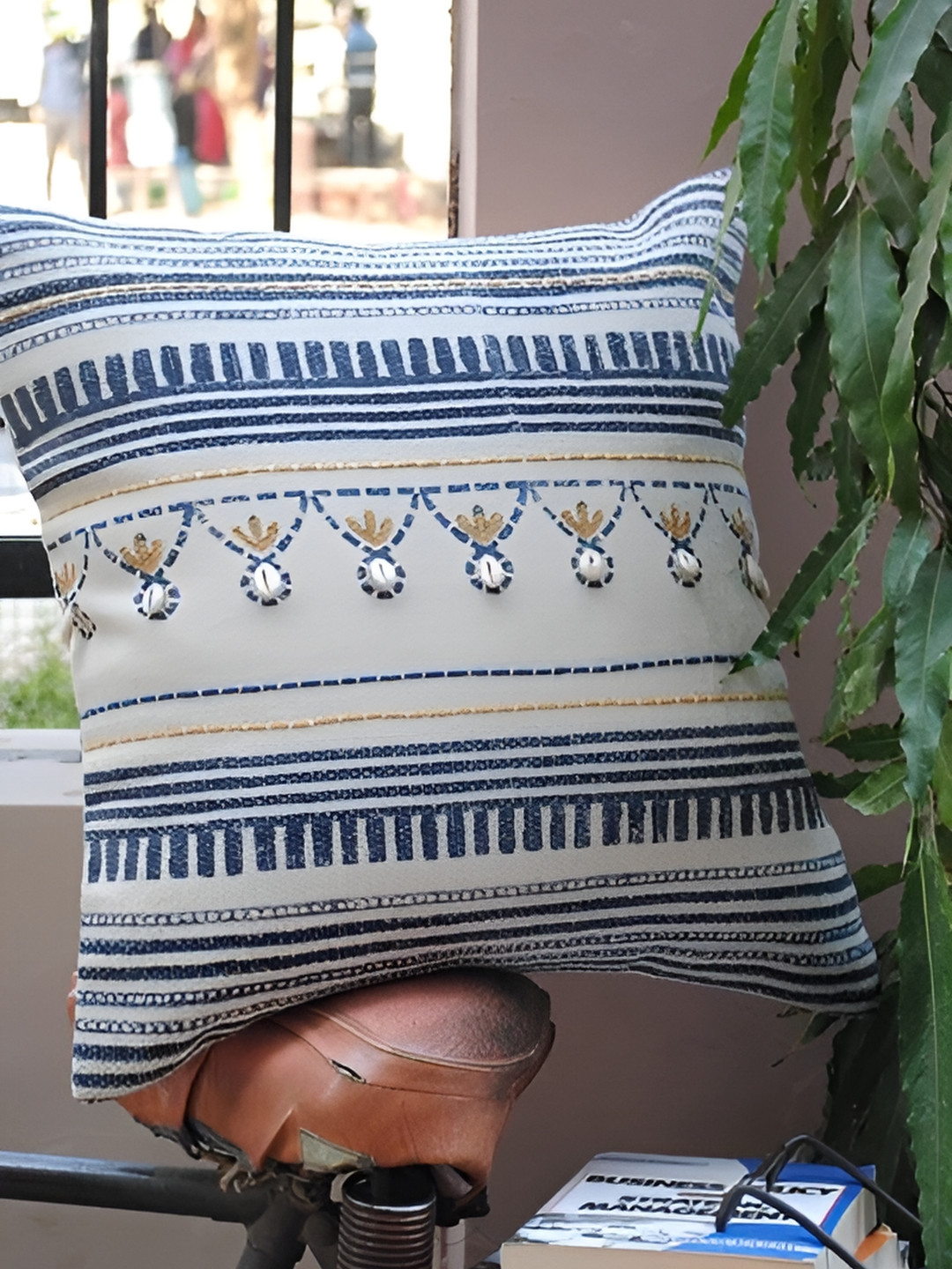 Art Avenue White & Blue Striped Square Cushion Covers