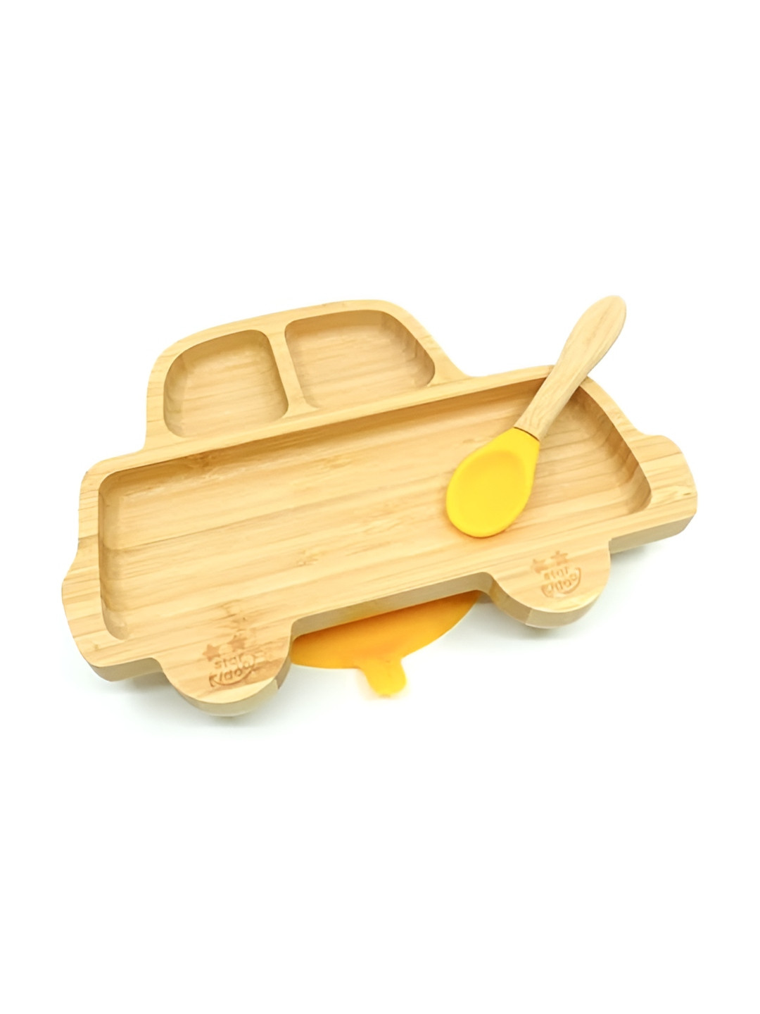 Starkiddo 2-Piece Yellow Bamboo Plate with Silicone Spoon Mealtime Baby Utensils Set