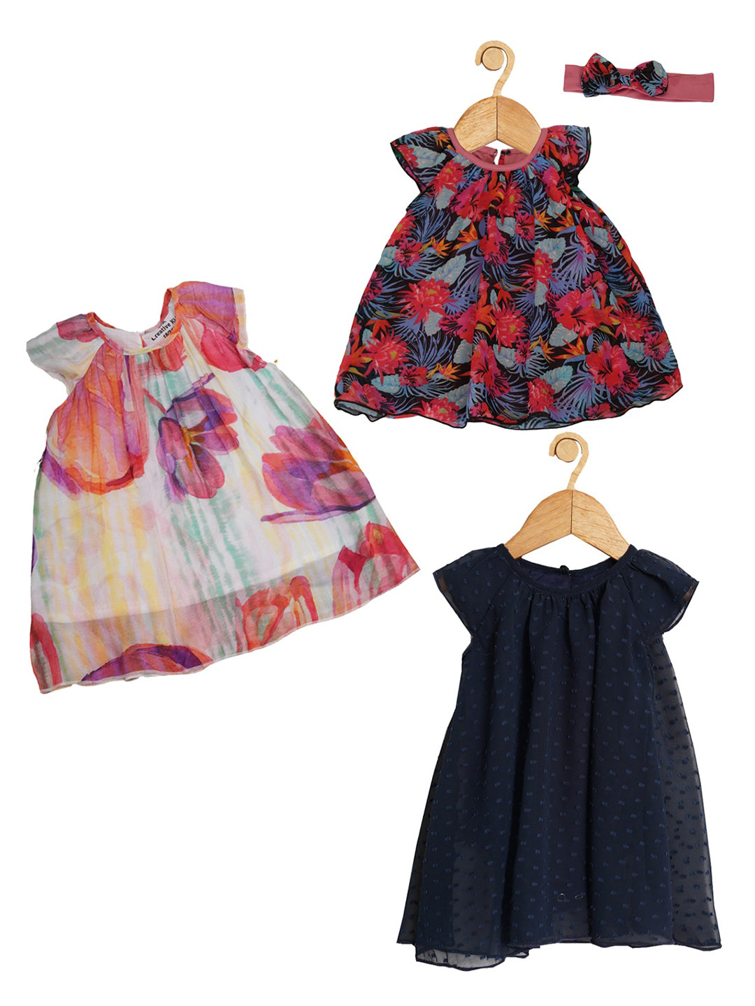 Creative Kids Girls Pack Of 3 Floral Print Fit & Flare Dresses