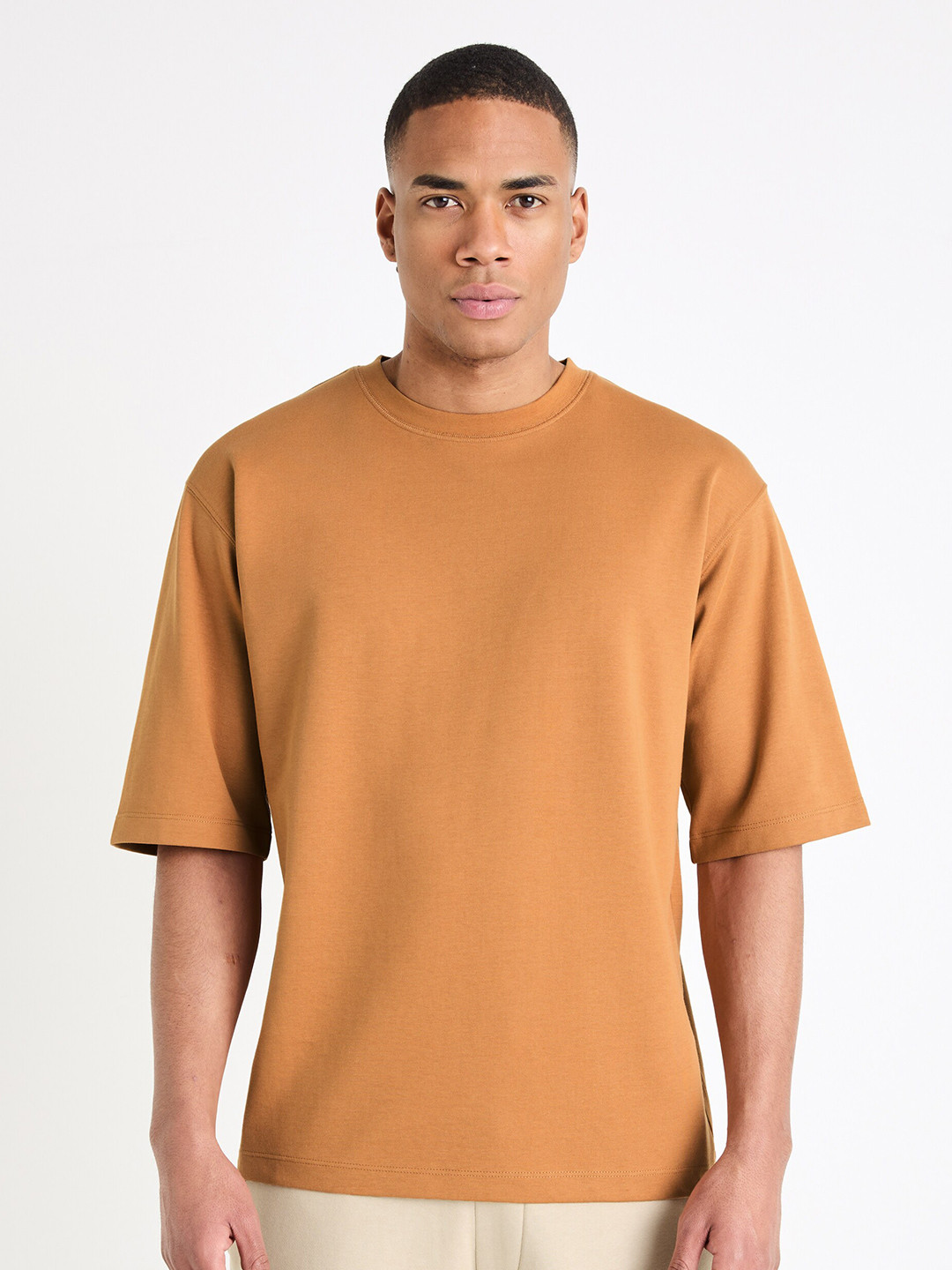 Celio Round Neck Drop Shoulder Sleeves Cotton Boxy T-shirt