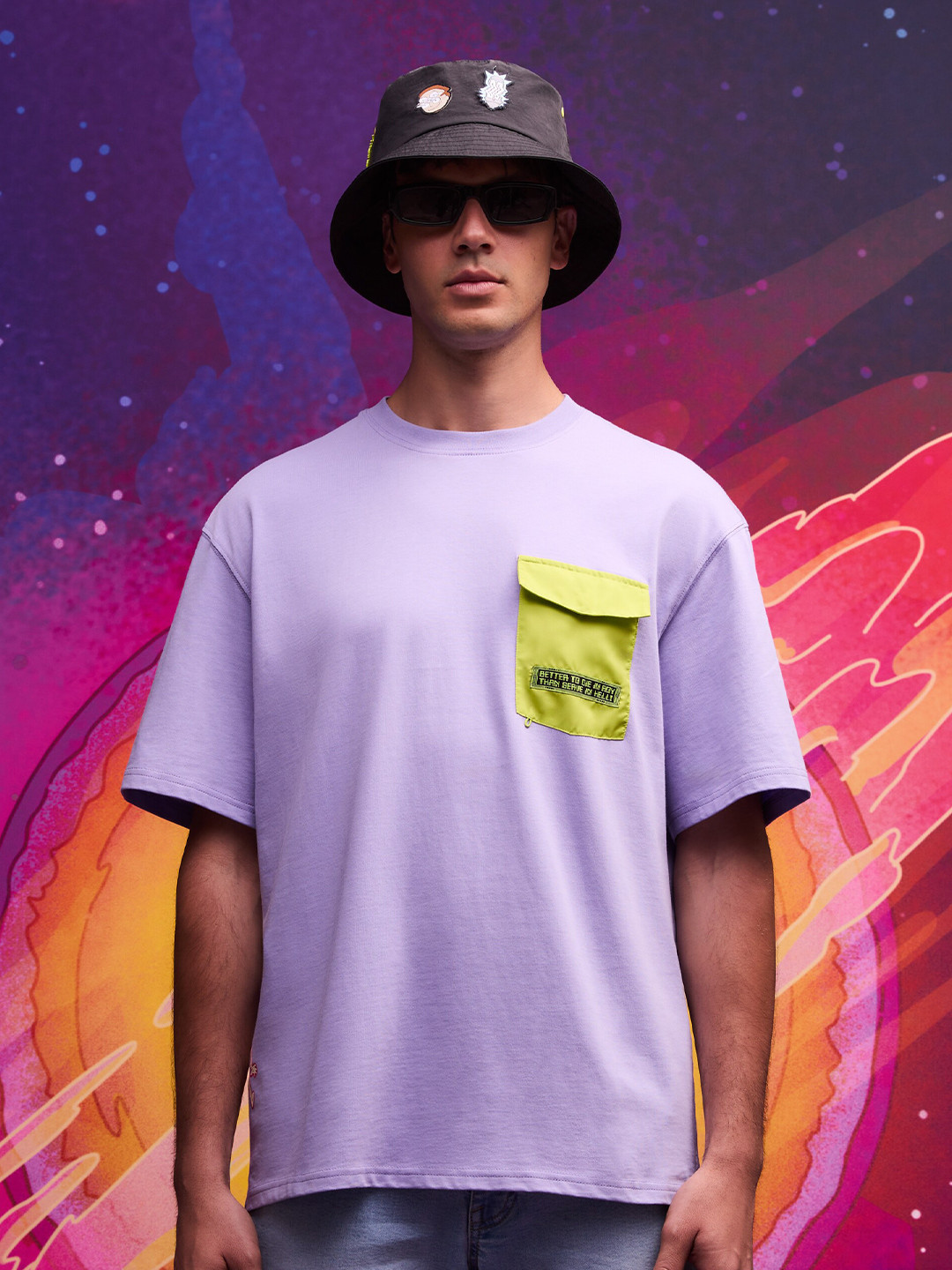 Celio Rick and Morty Round Neck Drop-Shoulder Sleeves Boxy T-shirt