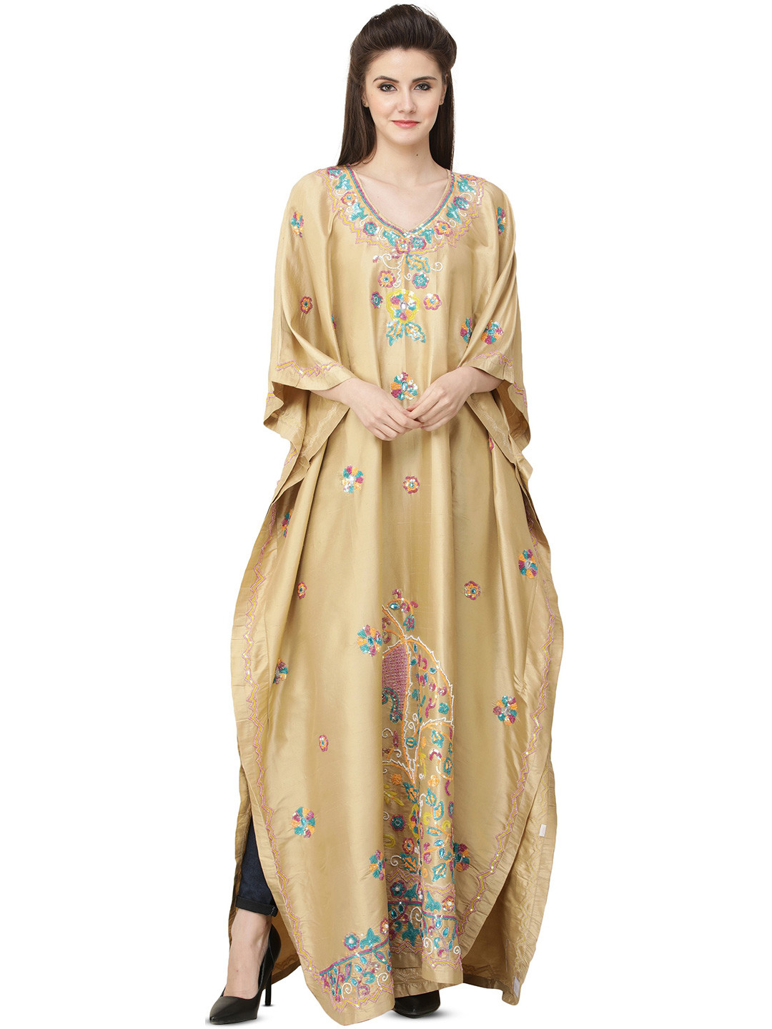 Exotic India Pebble Kashmiri Kaftan with Embellished Sequins and Stones