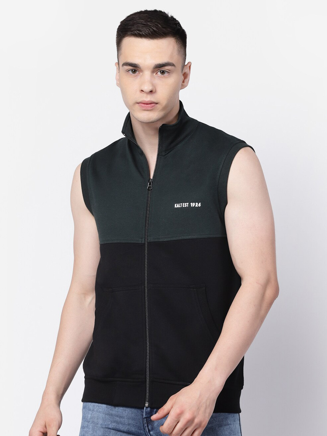 Kalt Colourblocked Mock Collar Sleeveless Sweatshirt
