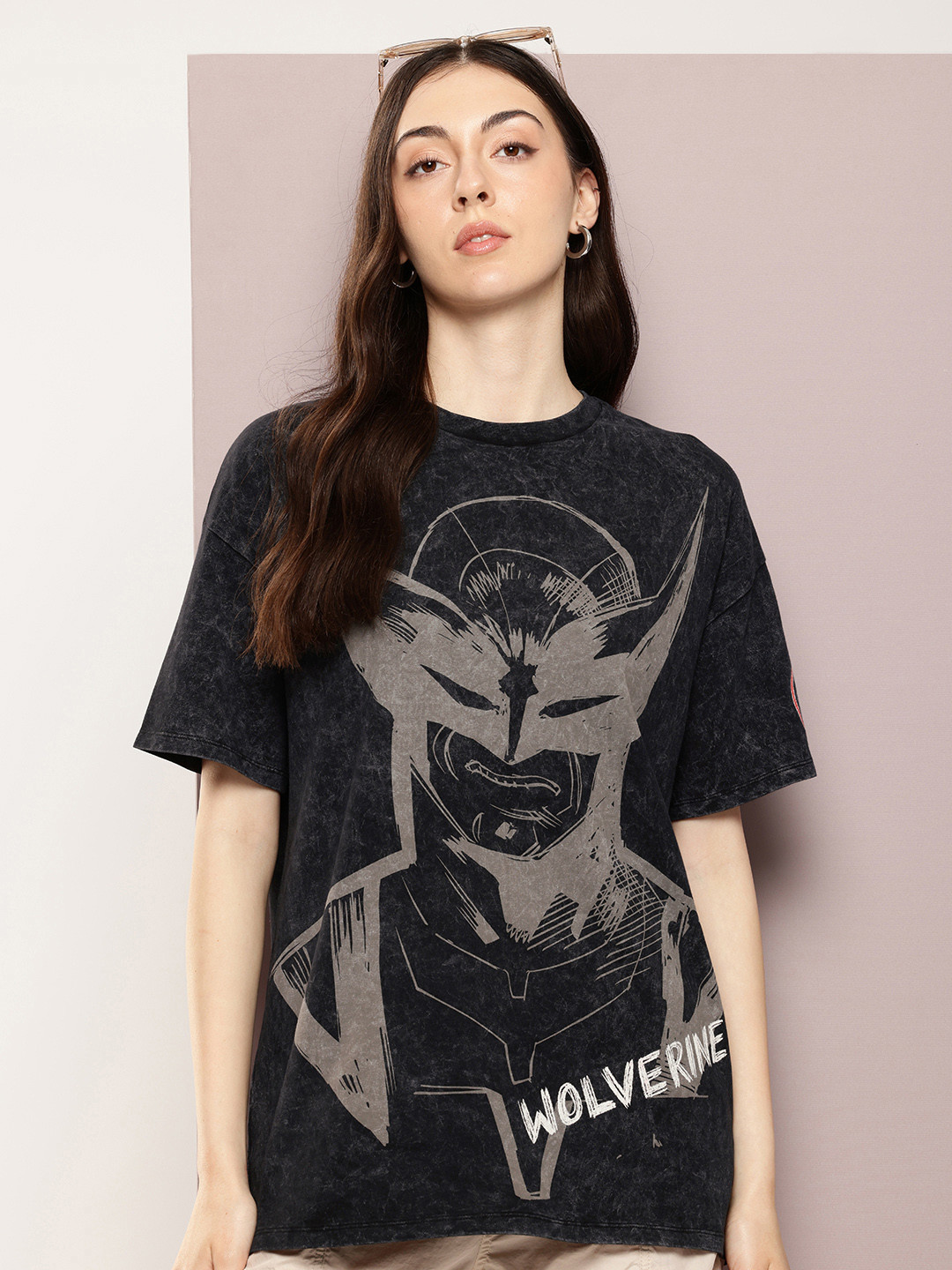 Kook N Keech Marvel Wolverine Printed Oversized Drop-Shoulder Sleeves T-shirt