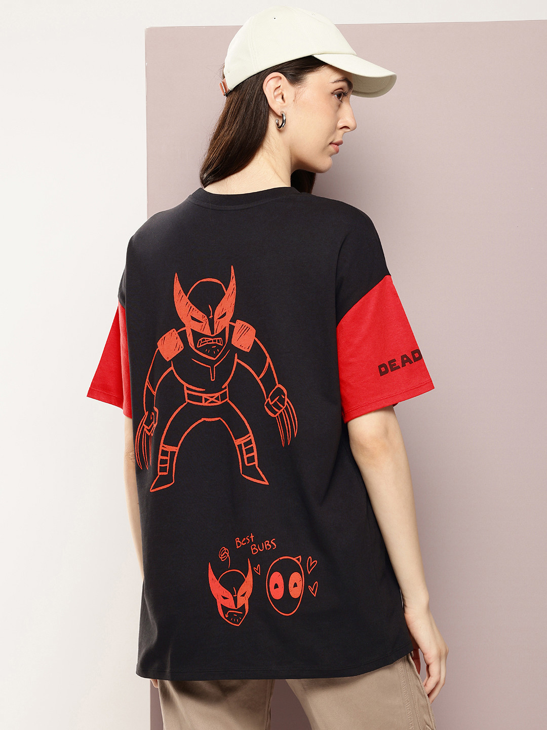 Kook N Keech Marvel Deadpool Colourblocked Drop-Shoulder Sleeves T-shirt