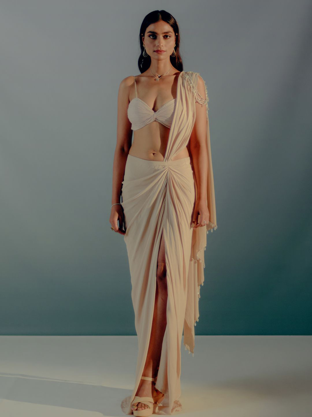 Aaryaa By Kashveen Kohli Beads and Stones Poly Crepe Ready to Wear Saree