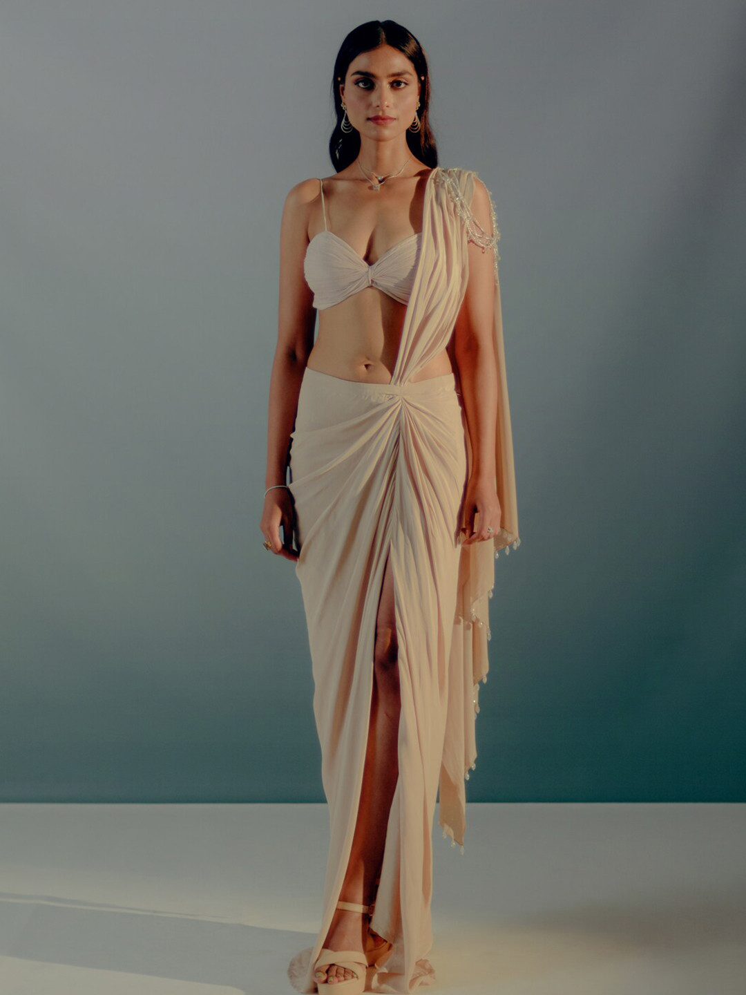 Aaryaa By Kashveen Kohli Beads and Stones Poly Crepe Ready to Wear Saree