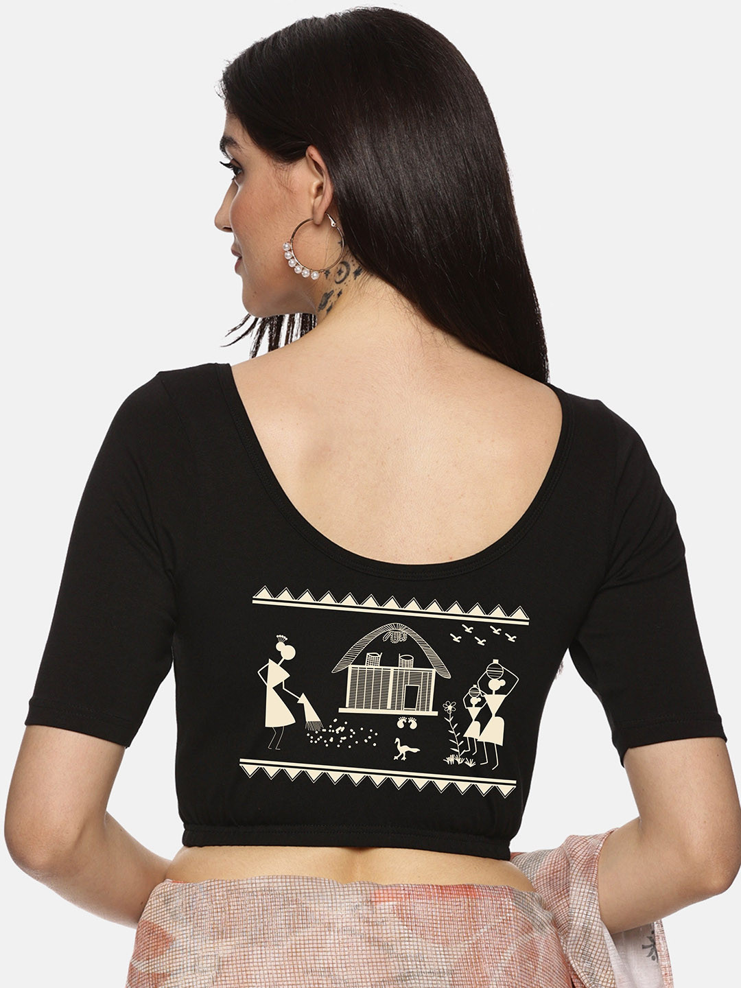 NOT YET by us Women Printed Round Neck Saree Blouse