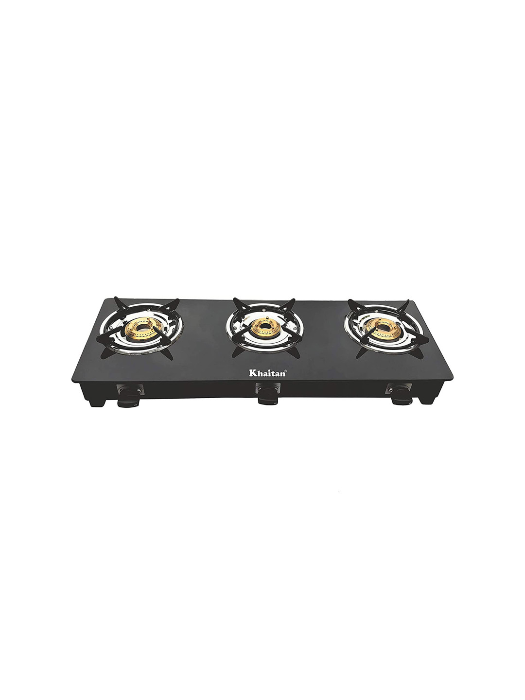 Khaitan Black Toughened Glass 3 Burner Manual Gas Stove