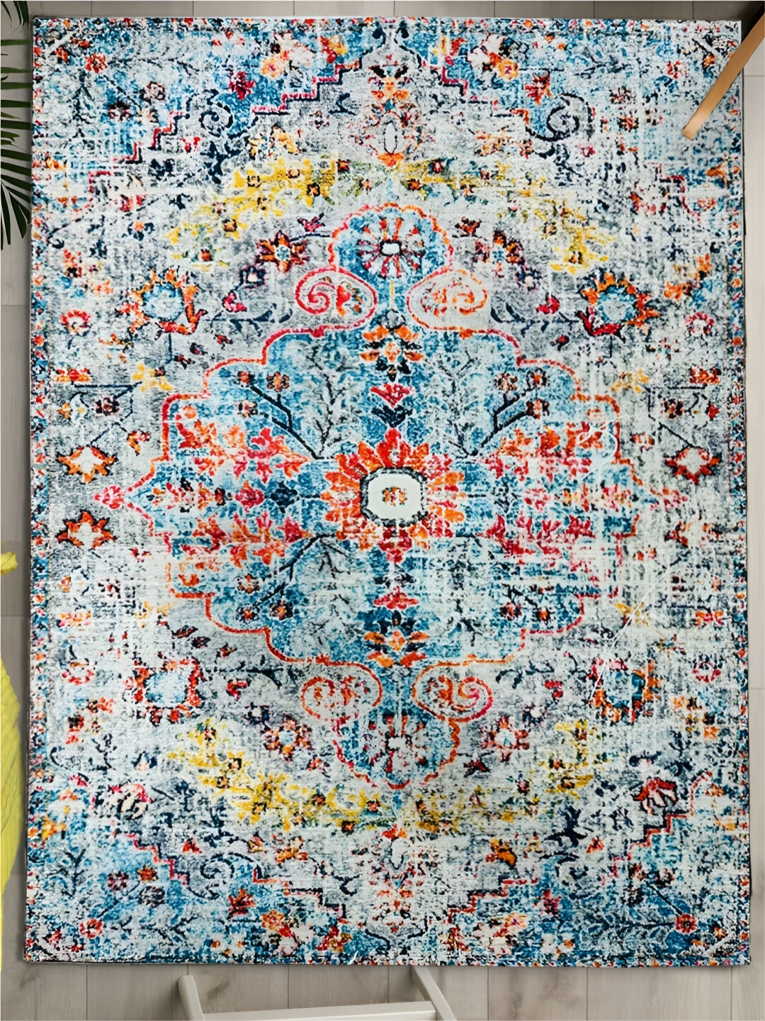 URBAN SPACE Blue & Red Ethnic Motifs Printed Vintage Anti-Skid Carpet