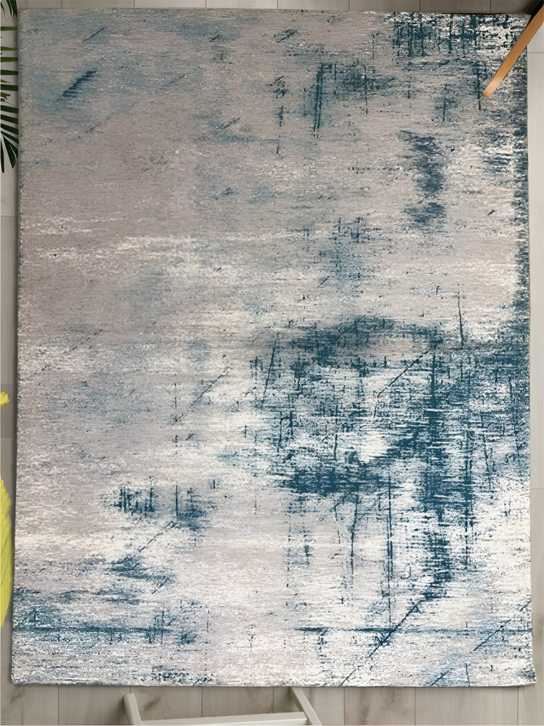 URBAN SPACE Grey Abstract Printed Anti-Skid Carpet