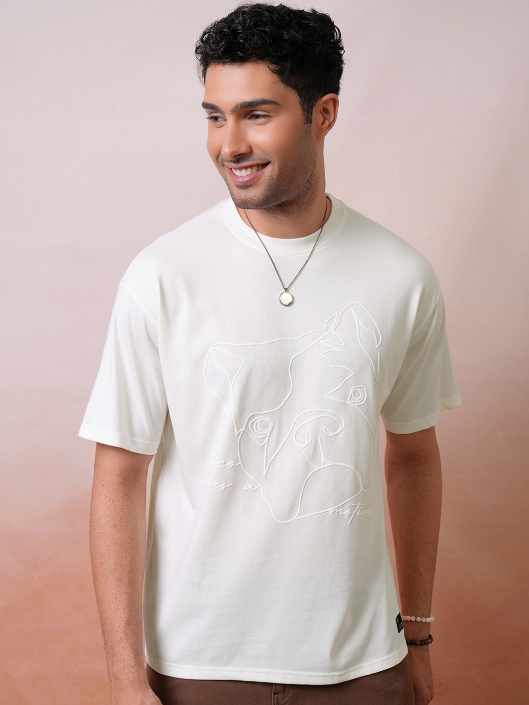LOCOMOTIVE Premium Off White Drop Shoulder Sleeves Relaxed T- Shirt