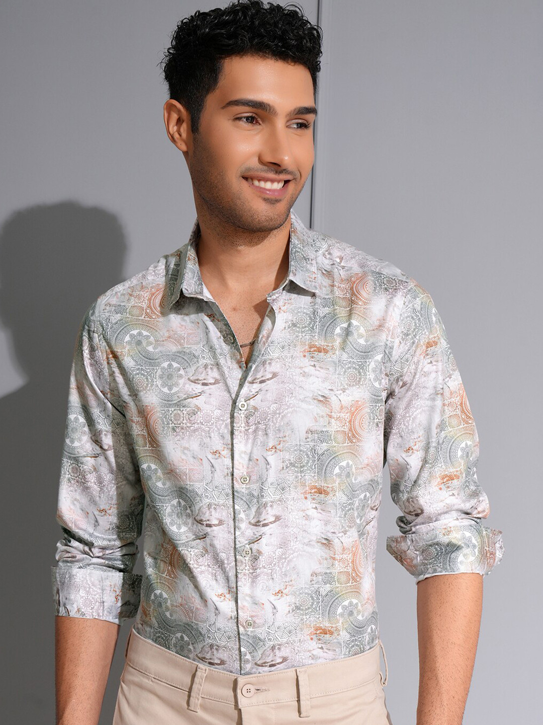 LOCOMOTIVE Slim Fit Premium Multi Color Satin Printed Party Shirt