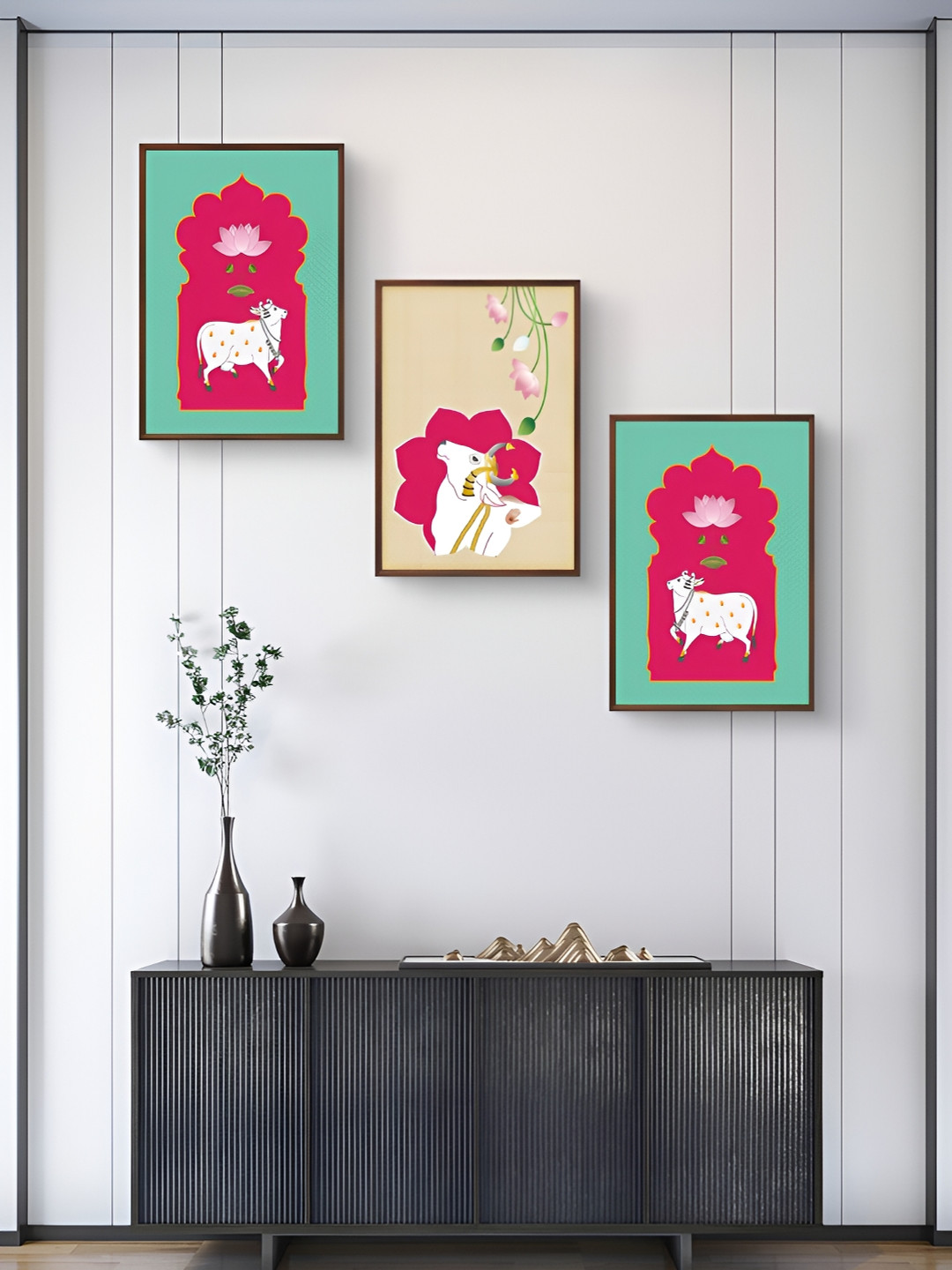 999Store Beige & Green 3 Pieces Birds and Animals Wall Art