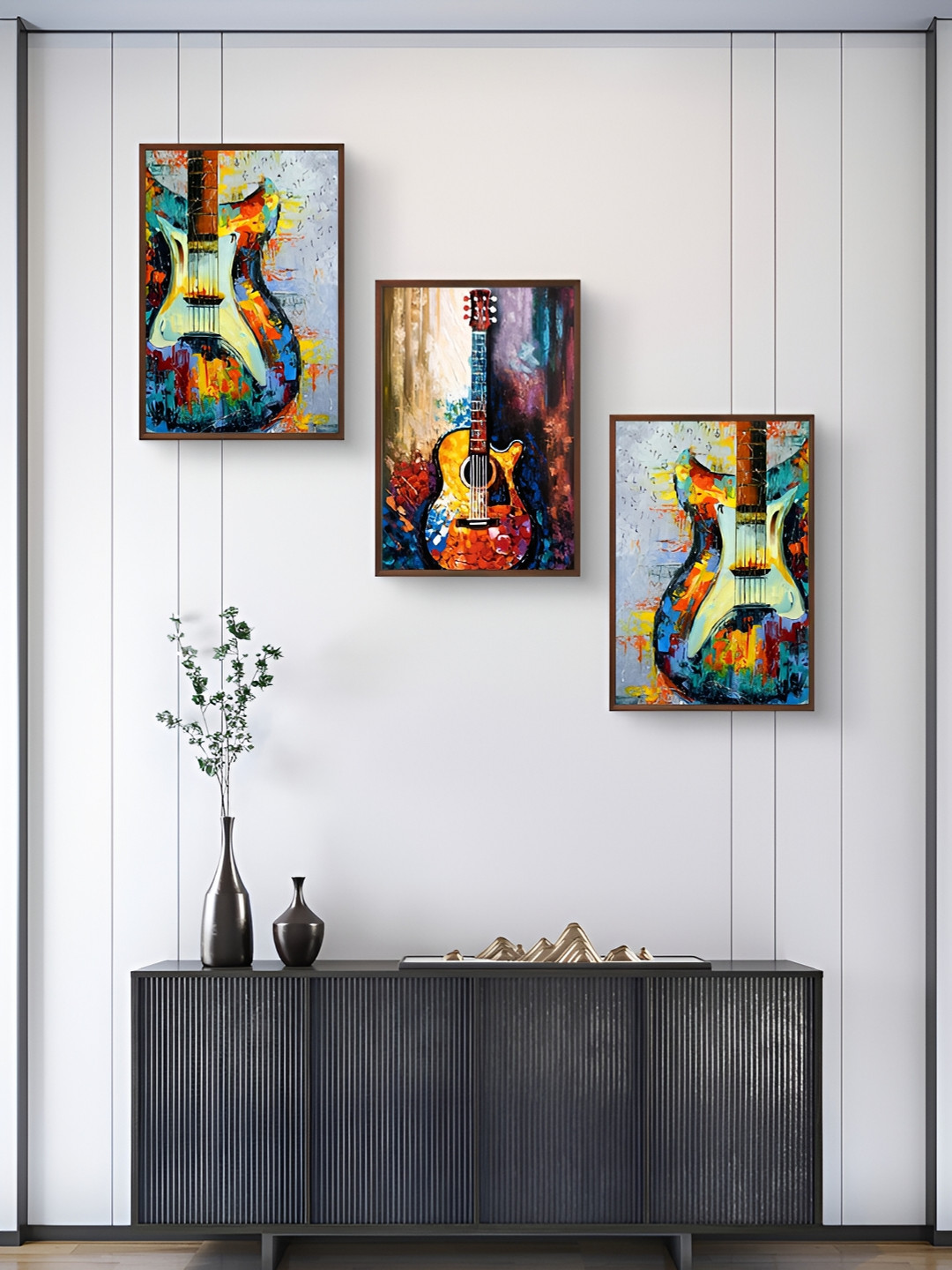999Store Guitar Paper 3 Piece Wall Rectangle Paintings Wall Art - 16 x 10 In