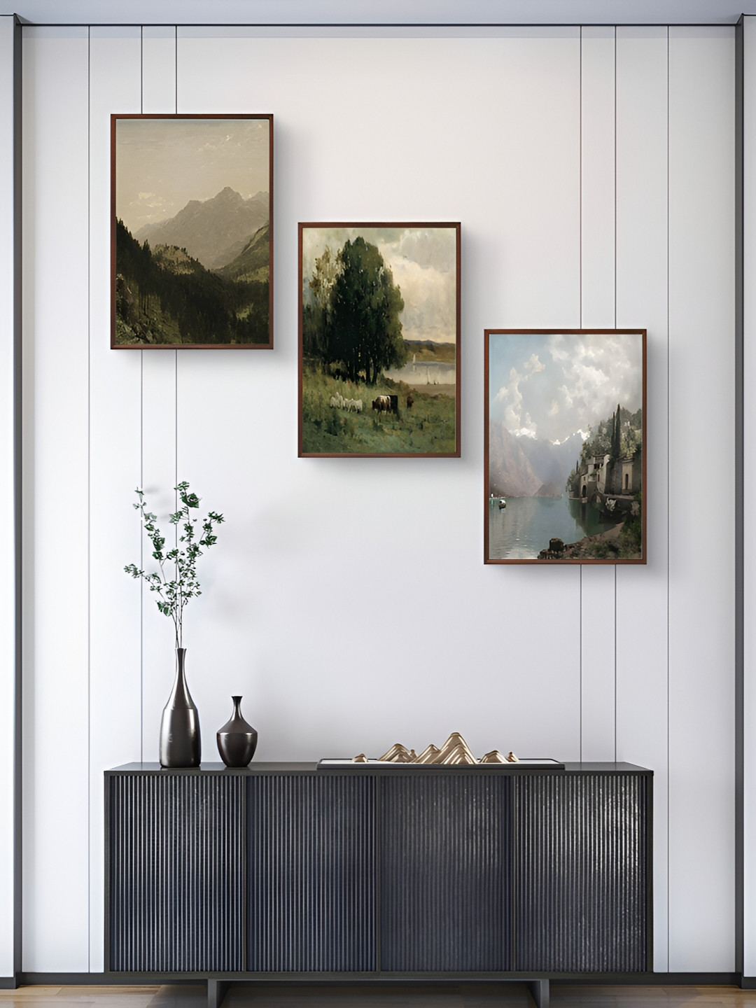 999Store Mountain River Paper 3 Piece Wall Rectangle Paintings Wall Art -16 x 10 In