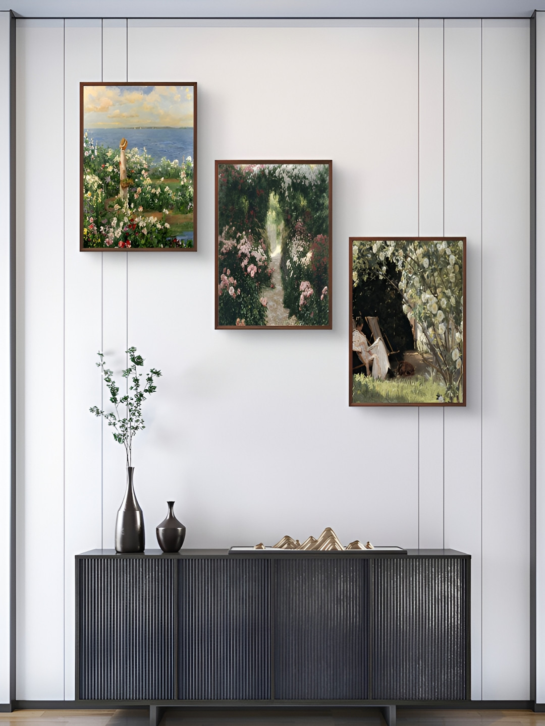 999Store Garden With Flower Paper 3 Piece Wall Rectangle Paintings Wall Art - 16 x 10 In