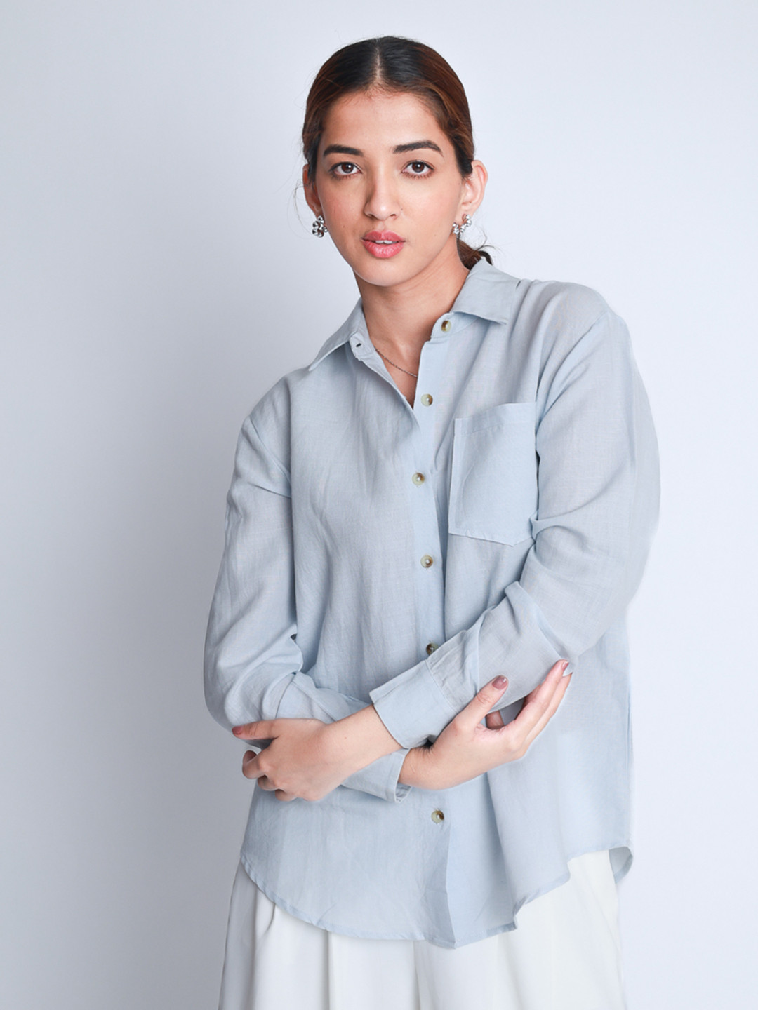 Strong And Brave Women Premium Oversized Linen Semi Sheer Shirt