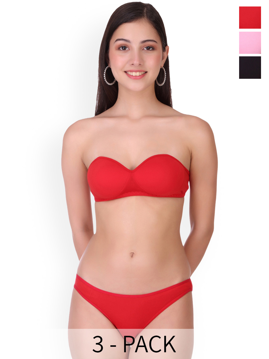 Selfcare Pack of 3 Solid Cotton Lightly Padded Bra And Panty Lingerie Sets- SN2605