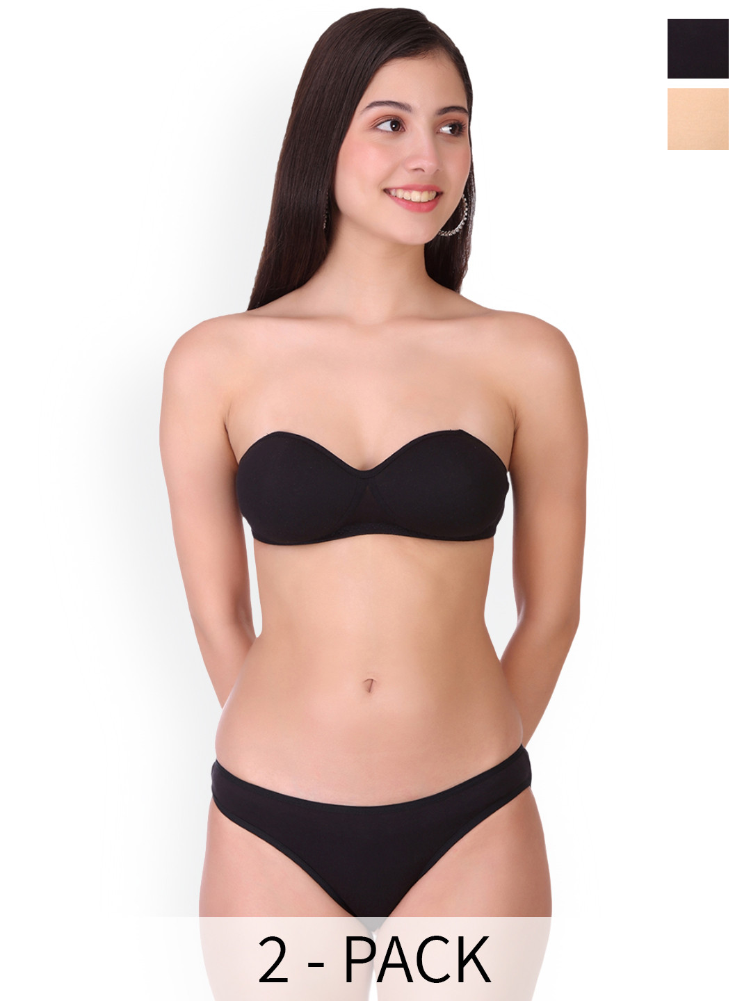 Selfcare Pack of 2 Solid Cotton Lightly Padded Bra And Panty Lingerie Set- SN2597