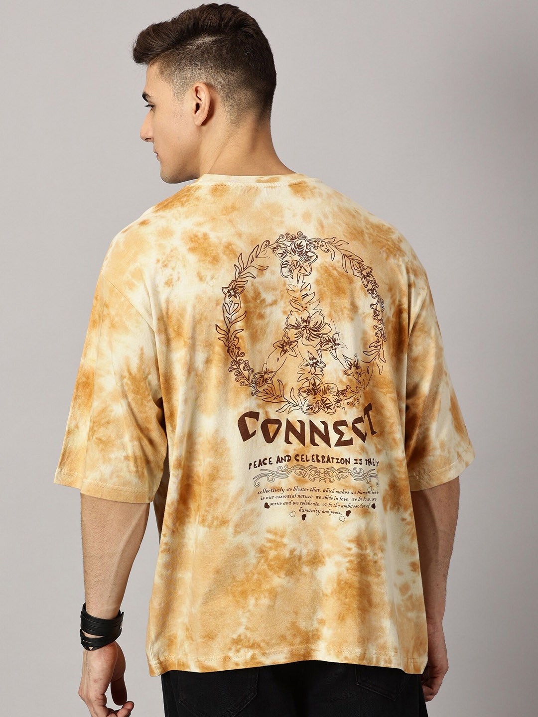 THE HOLLANDER Tie and Dye Dyed Printed Drop-Shoulder Sleeves Pure Cotton Oversized T-shirt