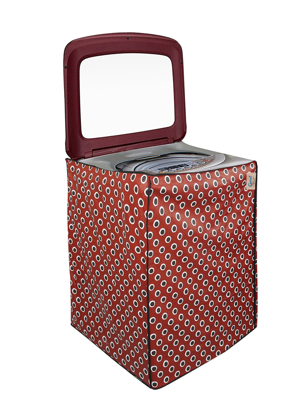 GROKI White & Maroon Printed Waterproof Washing Machine Cover