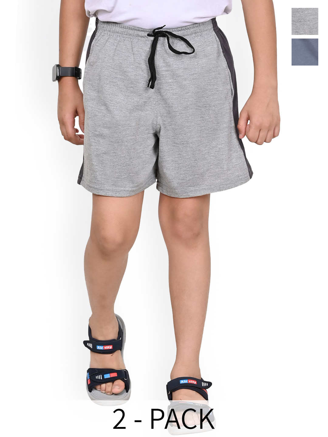 BAESD Pack Of 2 Boys Cotton Solid Side Patta High-Rise Shorts