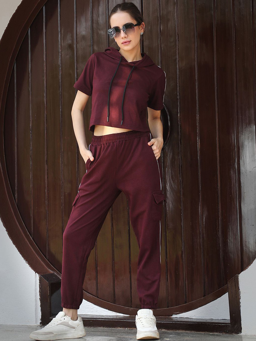 PINACOLADA Pure Cotton Hooded Neck T-Shirt & Flared Joggers Co-Ords