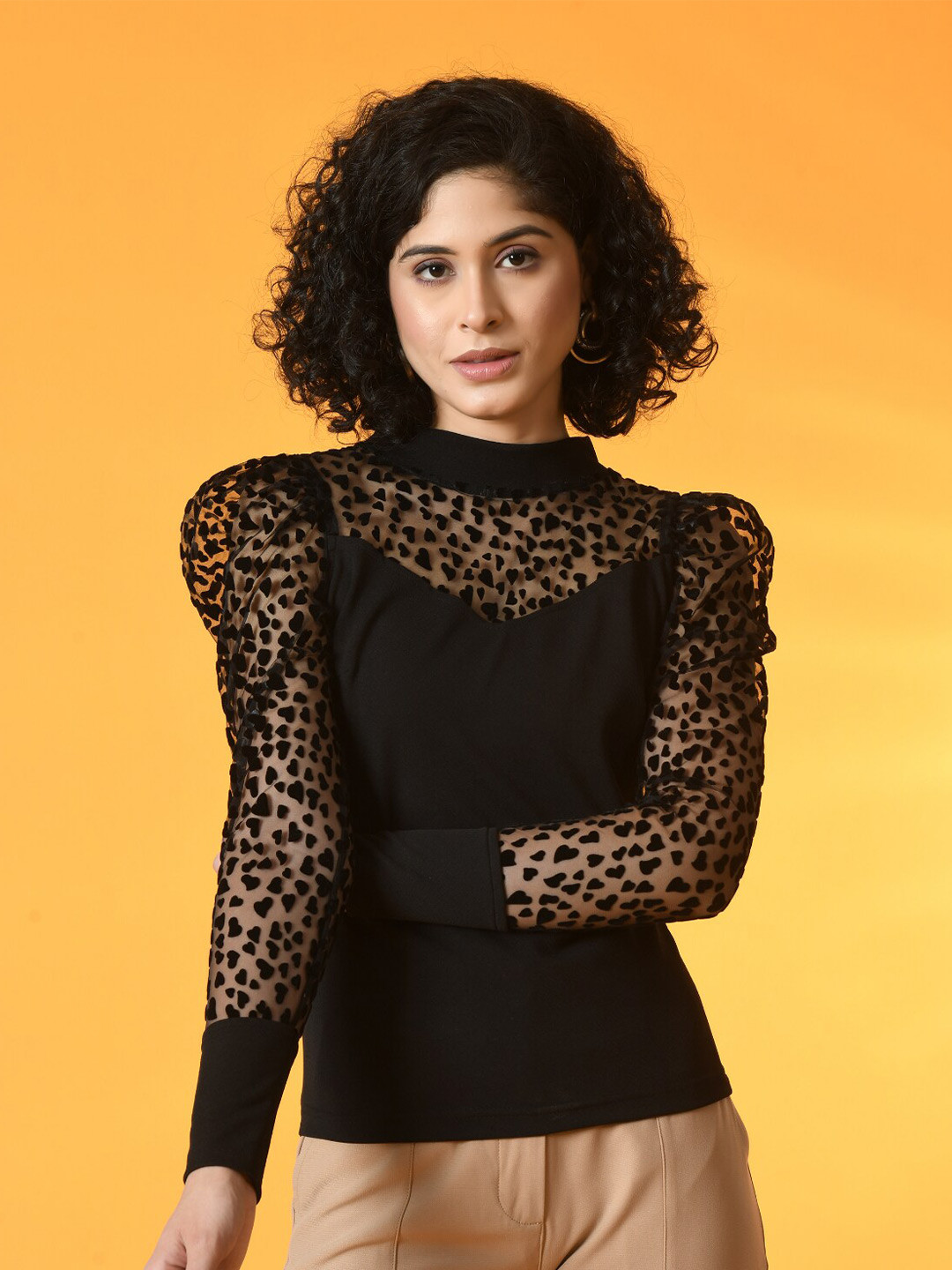 IUGA Black Animal Print High Neck Top