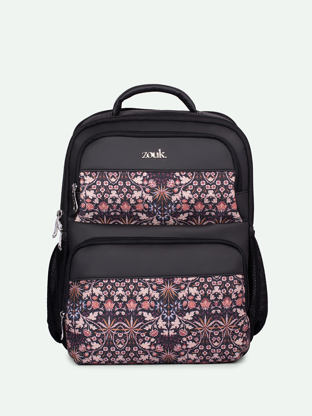 ZOUK Kashmir Blooms Unisex Ethnic Motifs Printed Vegan Leather Padded Backpack