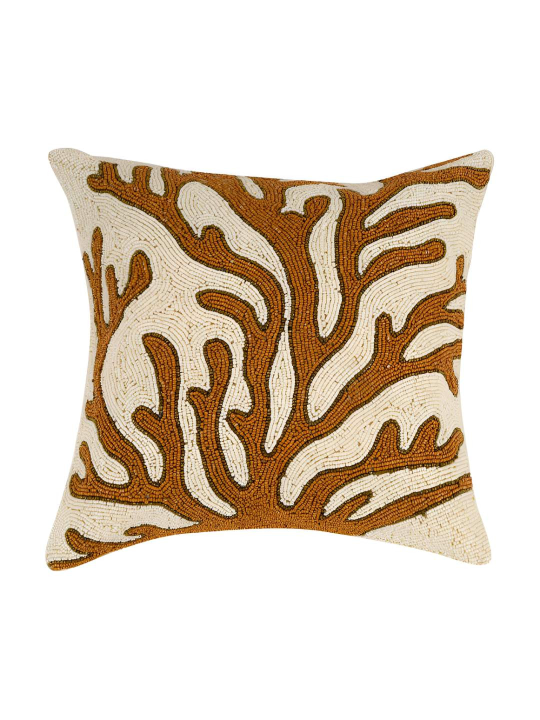 PURINA'S Off White & Brown Floral Square Cushion Cover