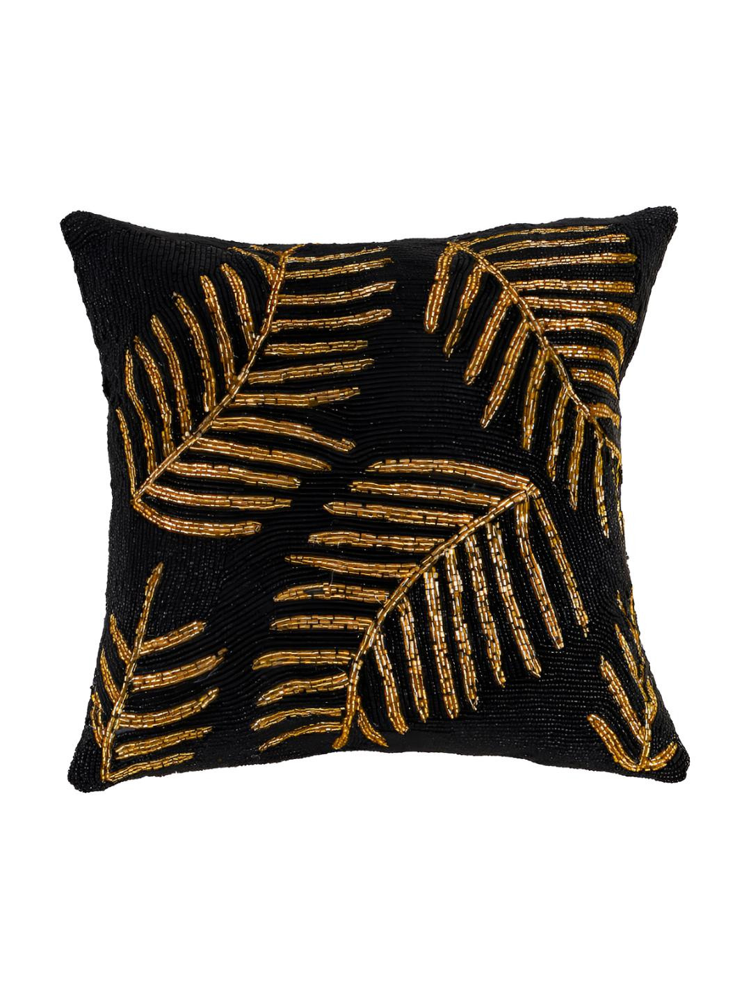 PURINA'S Black Leaf Silk Durable Embroidered Square Cushion Cover -16x16In