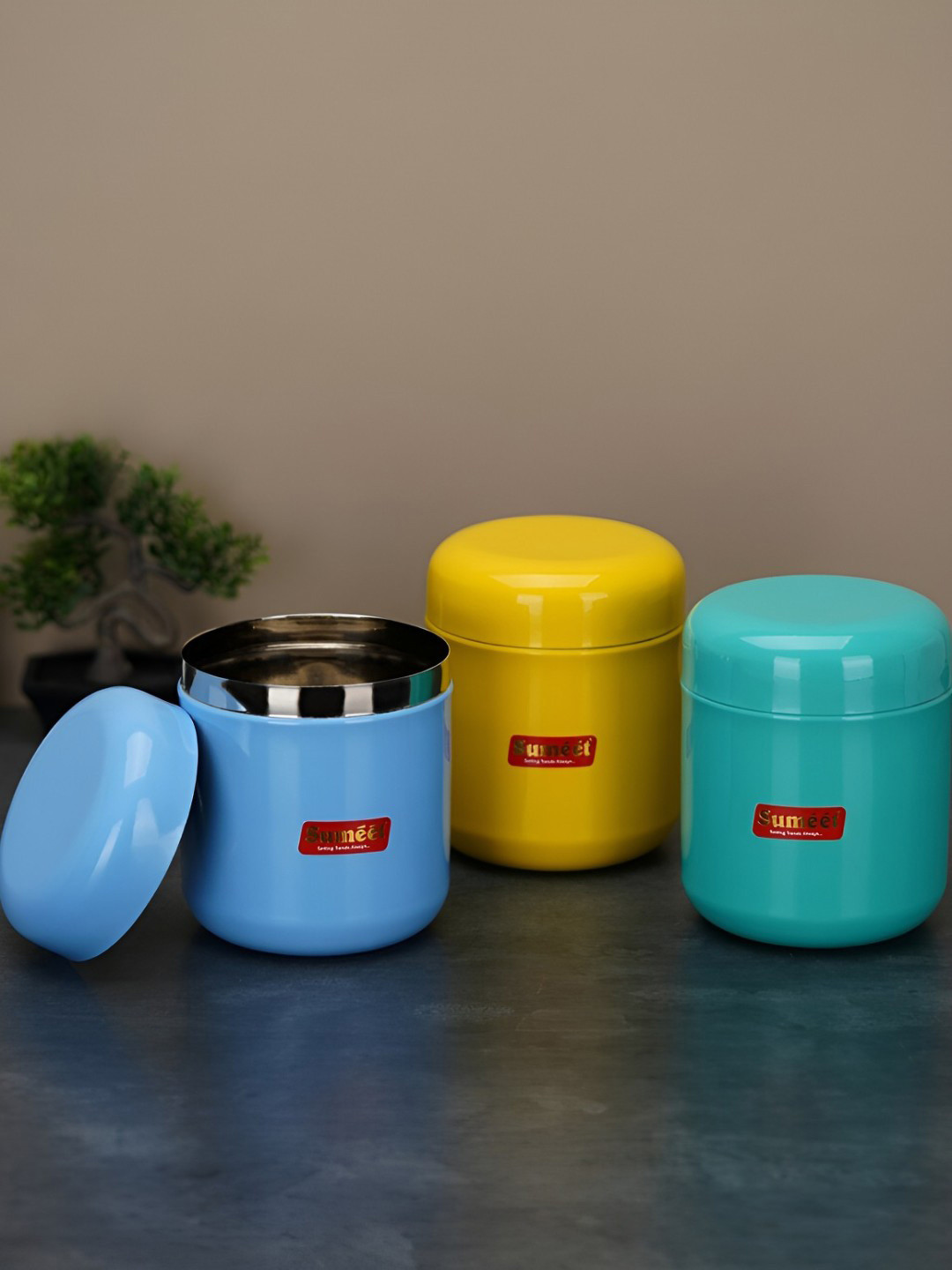 Sumeet Multi Stainless Steel Dishwasher Safe 3 Piece Magnetic Jar-350ml