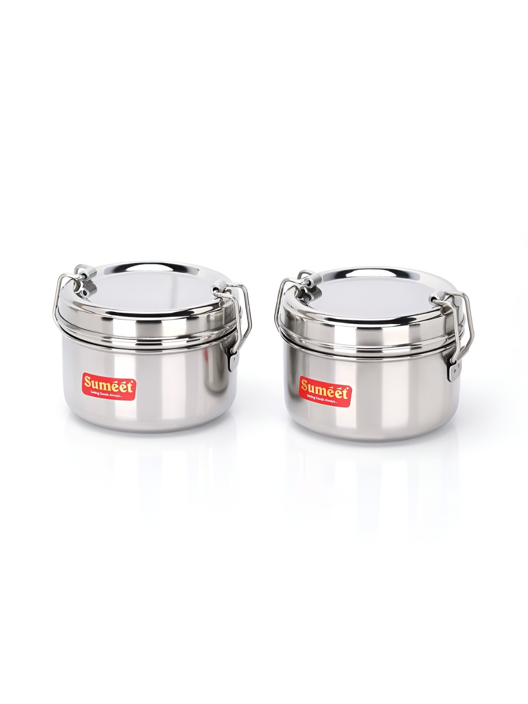 Sumeet Stainless Steel Dishwasher and Microwave Safe 2PCs Lunch Box With Spoon and Fork