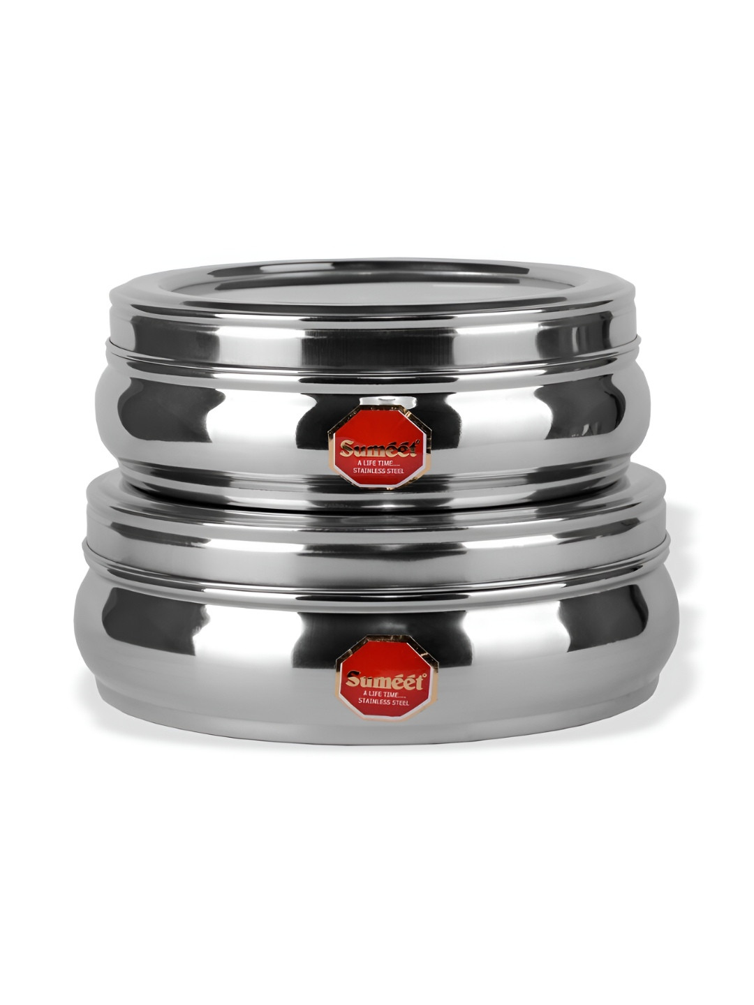 Sumeet 2-Pcs  Stainless Steel Belly Shape Storage Containers