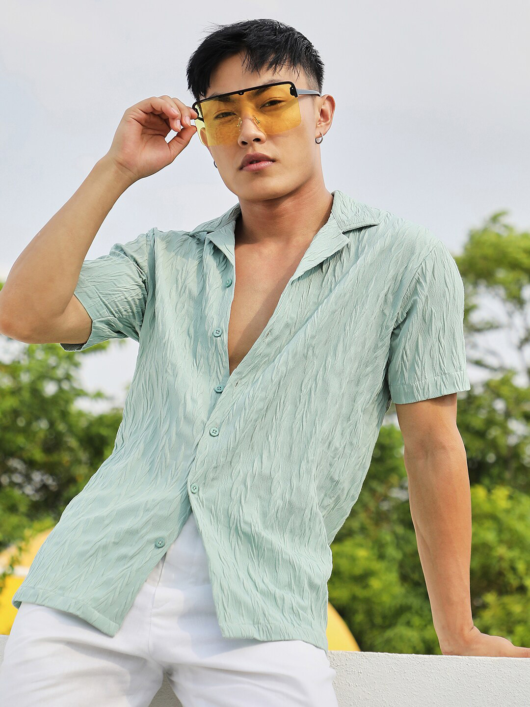 Campus Sutra Grain-Textured Shirt