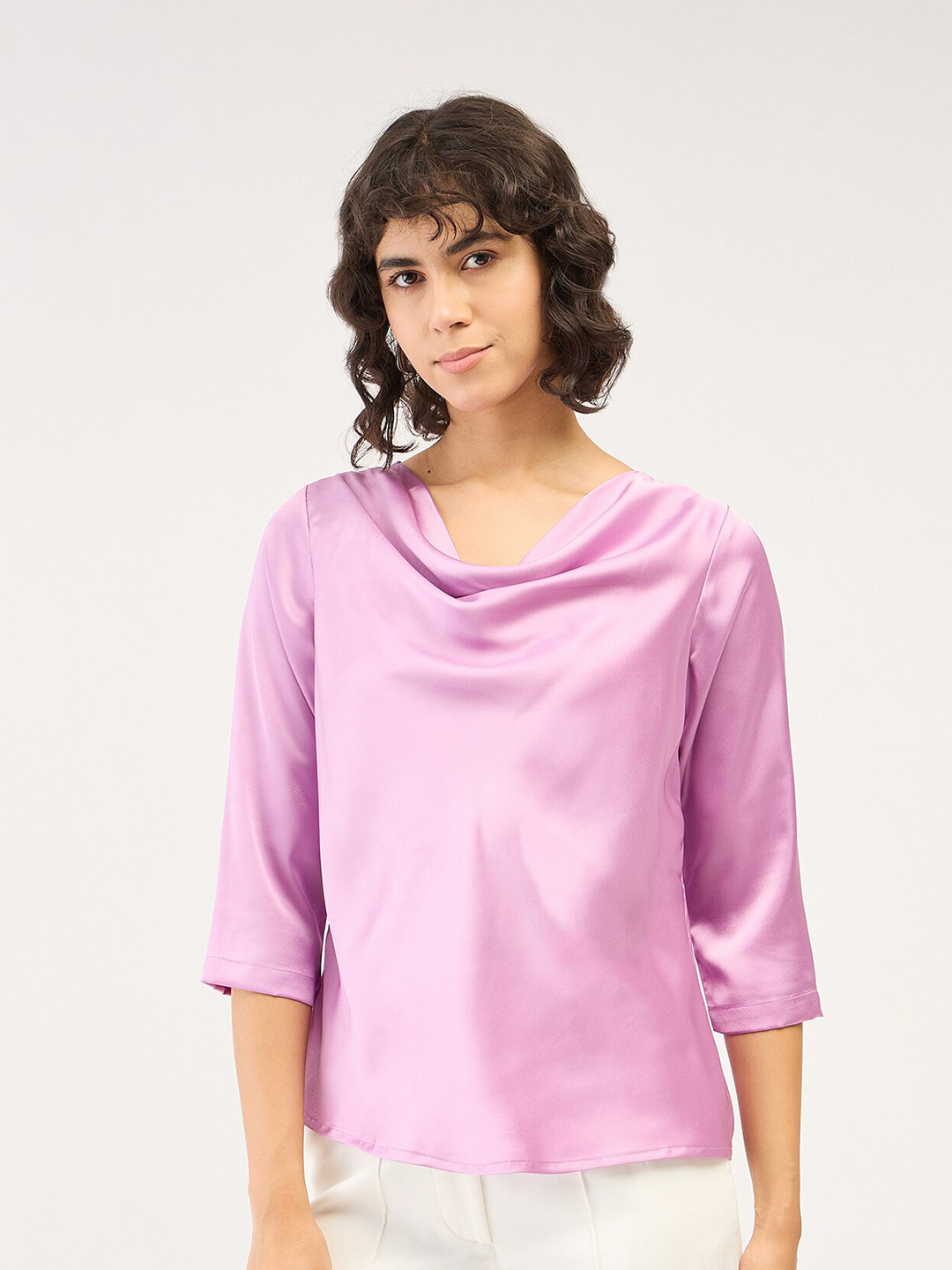 SALT ATTIRE Cowl Neck Satin Casual Top